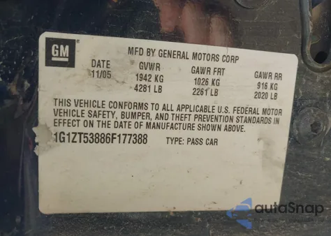 2006 Chevrolet Malibu Lt z USA, uszkodzony, nr VIN 1G1ZT53886F177388